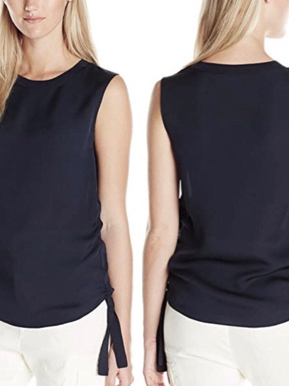 Vince Black Silk Side Ruche Tie Sleeveless Tank Top